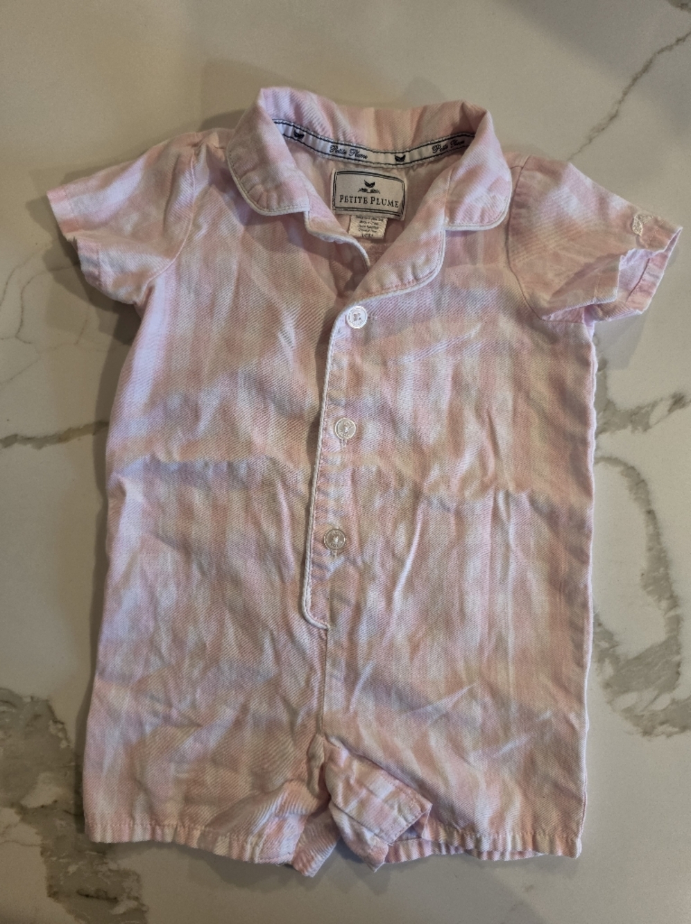 Petite Plume Pink And White Short-Sleeve Baby One-Piece